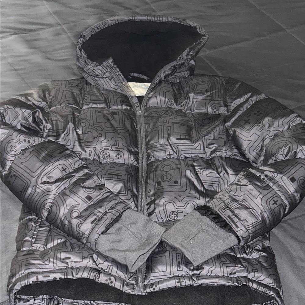 Kids Black Patterned Puffer Jacket